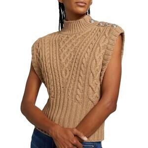 Veronica Beard Holton Tan Lambswool Cable Knit Vest Size Small Old Money Preppy